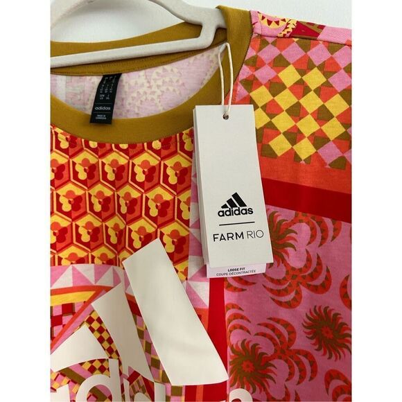 NWT Adidas x Farm Rio Crew Neck Short Sleeve Slim Dress Multi-Color Womens Large - Picture 4 of 7